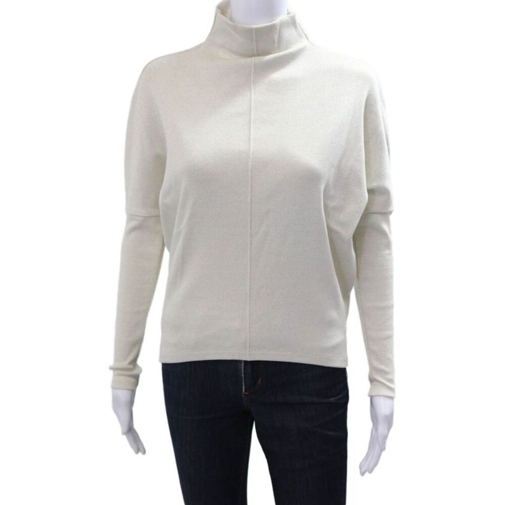 Parni Women Pullover Mock Neck Long Sleeve Beige Viscose Lurex Sweater Size XS